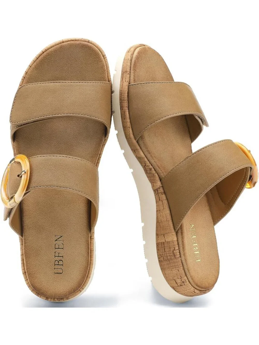 Women's Flat Sandals Slides With Arch Support Khaki Wedge Cushion Summer Shoes - Picture 6 of 6